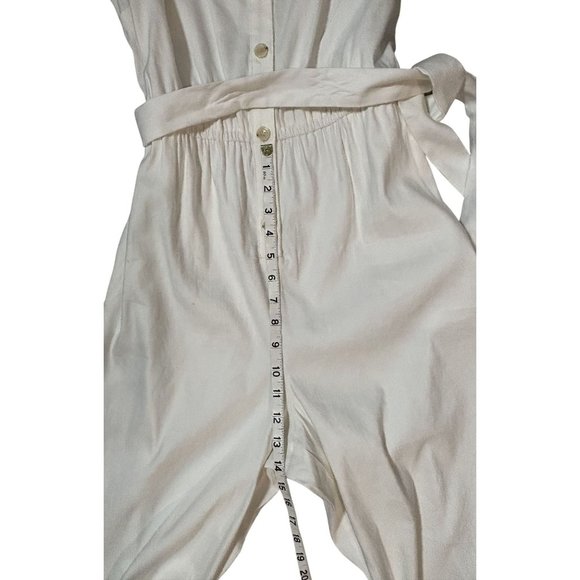 Womens SZ 10 Sleeveless White Linen Blend Belted Jumpsuit Button Front - Picture 6 of 9